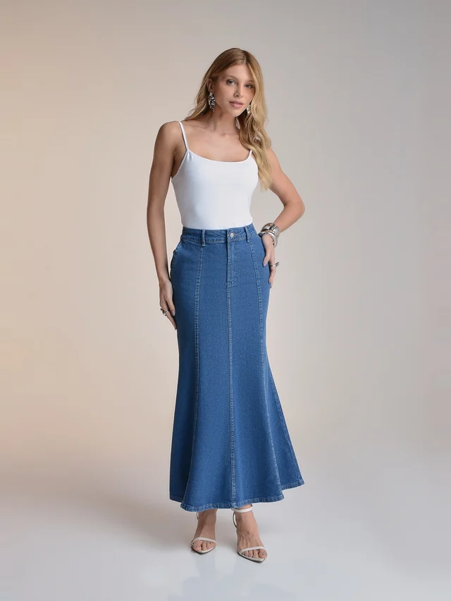 Saia jeans peplum, KDORI, referência 13345, vista principal