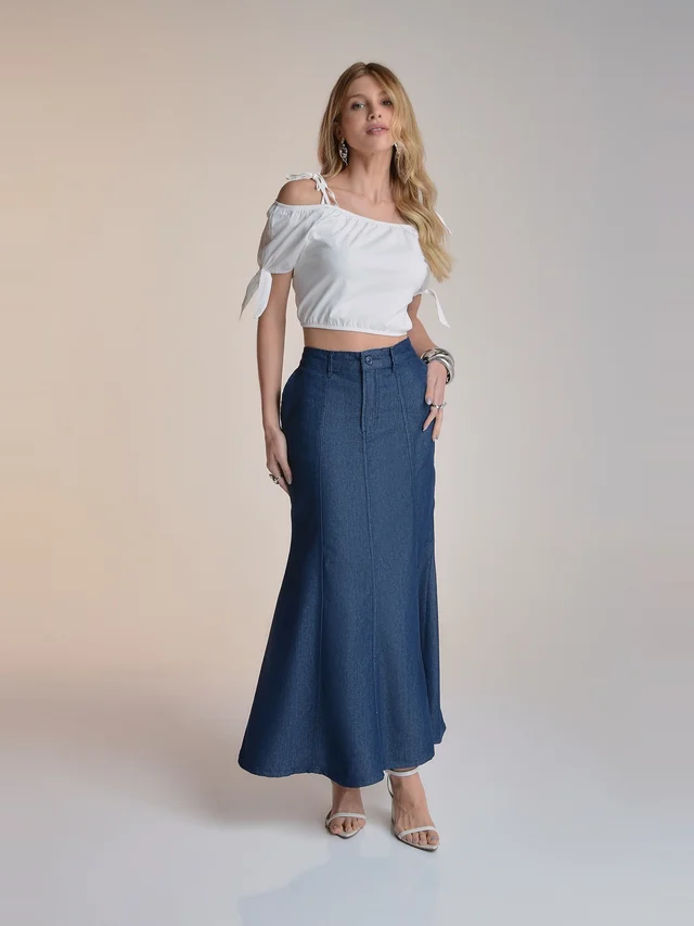 Saia jeans peplum, KDORI, referência 13349, vista principal